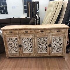 ▼値下げ▼バリ島 チーク×モンステラレリーフサイドボードサイドボード キャビネット リビング収納 北欧 木製 収納棚 収納家具 定価242,000円💳自社配送時🌟代引き可💳※現金、クレジット、スマホ決済対応※ 