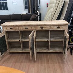 ▼値下げ▼バリ島 チーク×モンステラレリーフサイドボードサイドボード キャビネット リビング収納 北欧 木製 収納棚 収納家具 定価242,000円💳自社配送時🌟代引き可💳※現金、クレジット、スマホ決済対応※ 