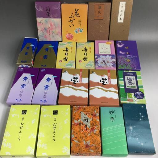 FI17/19　御香 線香 まとめて20箱 大量 セット 鬼頭天薫堂 源氏山 孔管堂 蘭月 青雲 一心堂 日本香堂 お線香 仏具 仏壇 毎日香 白檀