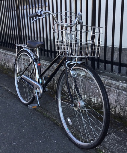 ＜整備・美品＞あさひMAGNIFAS・日本製・シティサイクル 27インチ自転車・後輪新品・ブラック 内装3段変速 LEDオートライト鍵付き・洗車済み