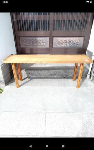 【引き取り手決定】テーブル　木製台　幅約１４２cm　高さ約５５cm　盆栽台、お店什器に