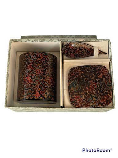 茶筒・茶托・茶さじ　津軽塗　3点セット