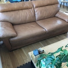 定価17万円 ソファ 3人用 革 キャメル 茶色 ハイバック