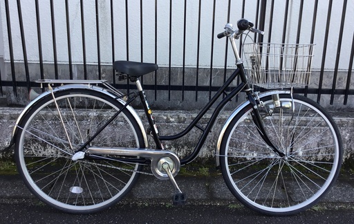 ＜整備・新品パーツ多数交換＞シティサイクル 27インチ自転車・ブラック 内装3段変速・LEDライト