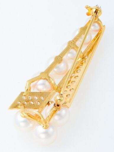 K18 アコヤ真珠・ダイヤモンド ブローチ (ペンダント兼用) 品番b21-412