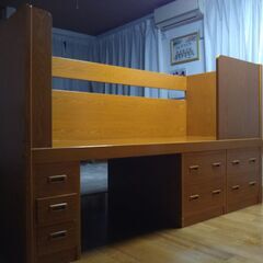 木製引き出し付きベッド+敷布団2枚