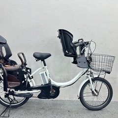 前カゴ付き　3人乗り電動自転車　子供乗せシート付き　ヤマハパスバビー　お子様送迎に最適