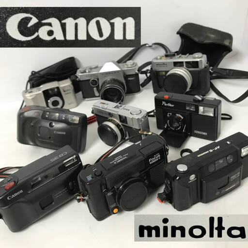FI17/29　フィルムカメラ まとめて9点 大量 コンパクト カメラ Canon SINGLEX Partner MINOLTA YASHICA OLYNPUS キャノン 昭和レトロ ①
