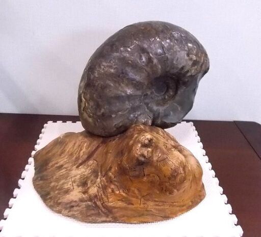 アンモナイト 化石 大型 幅28cm 重量16.5kg 台座付き 縫合線 詳細不明