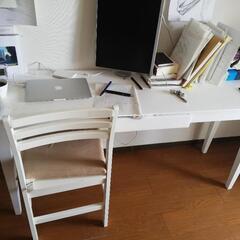 【ネット決済】デスク＋椅子2点セット・天然木化粧繊維板・ホワイト...