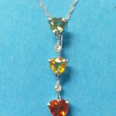 K18WG製 天然マルチカラーサファイア ペンダントトップ チェーン付き