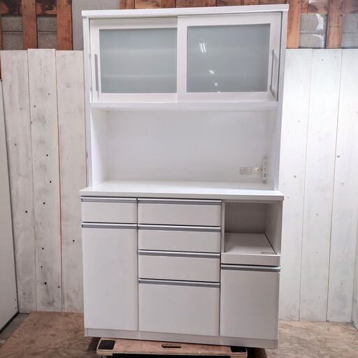 4/4 終 ニトリ 食器棚 キッチンボード ホワイト 幅約120cm 高さ約200cm レンジボード 収納 菊倉TK