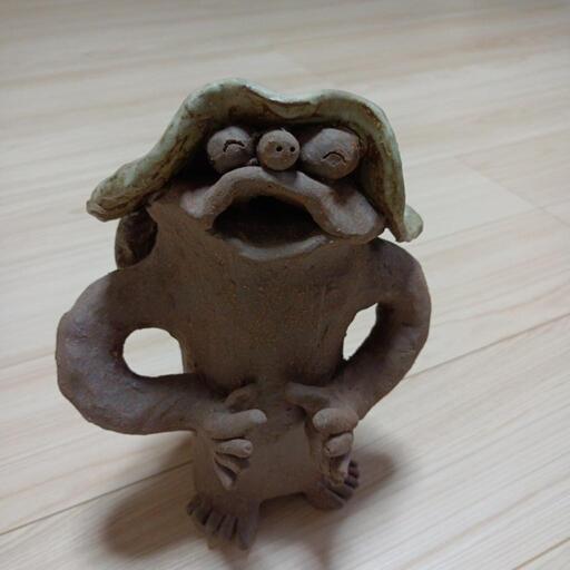 飯村わかな 陶芸 作品 河童 カッパ 置物 陶人形 サイン入り桐箱 妖怪作家