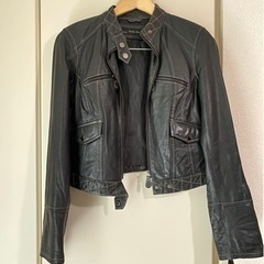 ヴィンテージ ZARA 本革ライダースジャケット ノーカラー レ...