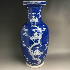 ut9/40 中国古玩 景徳鎮製 特大 染付梅花紋花瓶 46x22㎝