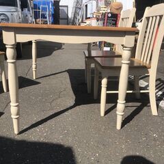 自社配送有 ベルメゾン購入 千趣会 カントリー ツートーンダイニングテーブル チェア セット 天然木
