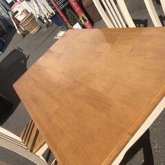 自社配送有 ベルメゾン購入 千趣会 カントリー ツートーンダイニングテーブル チェア セット 天然木