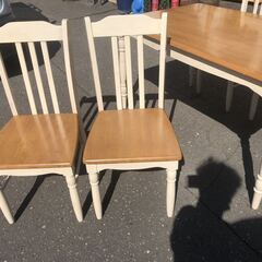 自社配送有 ベルメゾン購入 千趣会 カントリー ツートーンダイニングテーブル チェア セット 天然木