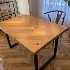 美品】albero39 ヘリンボーン柄無垢天板 ダイニングテーブル