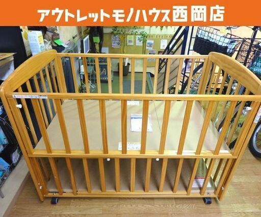 カトージ ベビーベッド 幅78ｘ奥行124.5cm ナチュラル系 キャスター付き 床板高さ3段階調節可能 新生児 赤ちゃん 西岡店