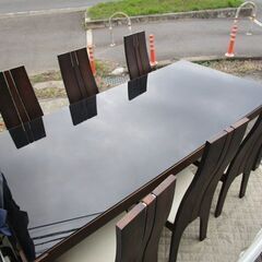 6人用 ガラス製 ダイニングテーブル椅子セット