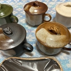 コーヒーカップ、皿、スプーン（木製）のセット（5客）