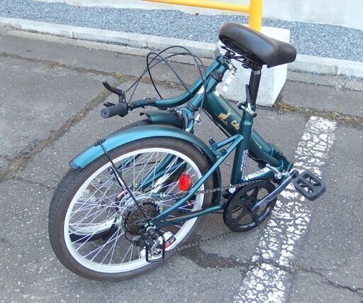 折りたたみ自転車 20インチ グリーン 6段変速 CAPTAIN STAG ベルあり