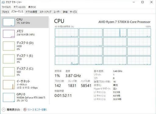 【ハイスペックゲーミングPC】RYZEN 7 5700X/RTX3060Ti/1TB SSD