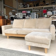 【コーデュロイ ソファ ライトグレー  オットマン】