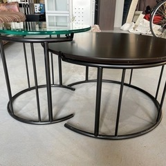 ◎【日本フクラ】高級家具 円形リビングテーブル TMRC ガラス/ウッド