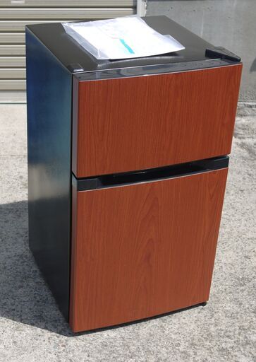 美品 アイリスオーヤマ 冷蔵庫 PRC-B092D 2022年 87L 2ドア 小型 幅47.5cm 木目調 ダークウッド
