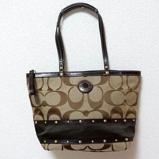 COACH コーチ　シグネチャー　トートバッグ　 F20014 スタッズバッグ　ブラウン系　ハンドバッグ　肩掛けバッグ　正規品
