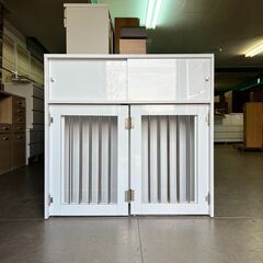 展示品 収納付き折りたたみ型ケージ 幅90 ホワイト ペットゲージ 