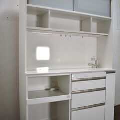 ≪yt608ジ≫ 美品/展示品 ニトリ 4ピース食器棚 幅140 キッチンボード(クミン ガラス扉2 180WH) ストッカー無 現状品 50327-01