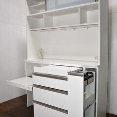 ≪yt608ジ≫ 美品/展示品 ニトリ 4ピース食器棚 幅140 キッチンボード(クミン ガラス扉2 180WH) ストッカー無 現状品 50327-01