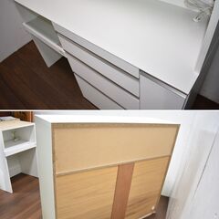 ≪yt608ジ≫ 美品/展示品 ニトリ 4ピース食器棚 幅140 キッチンボード(クミン ガラス扉2 180WH) ストッカー無 現状品 50327-01