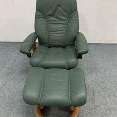 EKORNES/エコーネス ストレスレスチェア ノルウェー リクライニング 本革 ソファ オットマン グリーン 中古家具 店頭引取歓迎 R7031)