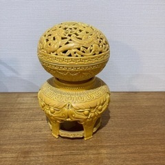 中国　薰香爐　香炉　透き彫り　黄色　美品
