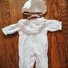 白　新生児用ロンパース　帽子