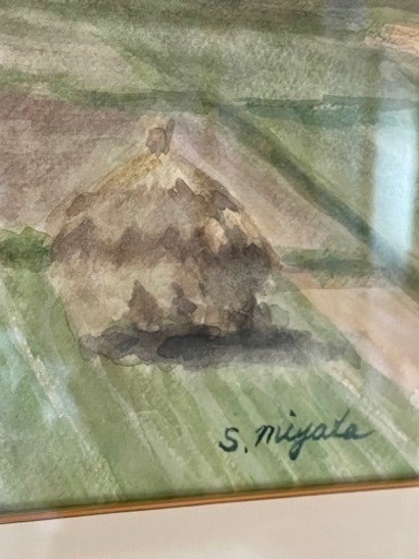 水彩画　霧島山と風景