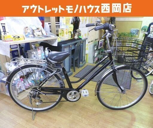 26インチ 自転車 シティサイクル 6段変速 オートライト カゴ・荷台・鍵付き ブラック Festivo 西岡店