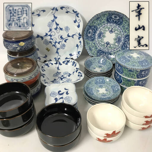KI16/91　和食器 まとめて5箱 大量 木箱 箱入 小鉢揃 色絵 有田焼 幸山窯 仁彩作 明和窯 古伊万里 唐草 小皿 鉢 陶磁器 食器 昭和レトロ