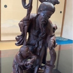 寿老人　木彫り像 置物　オブジェ　敷物付き