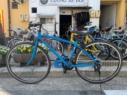 　クロスバイク自転車　カギ　付き　配達可能　２７インチ 6変速　青　シマノ