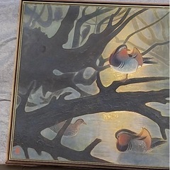 人気作家　藁谷耕人　出品作　【渓間】　日本画　額縁　額装　サイン　落款　裏書付　大型106cm×106cm