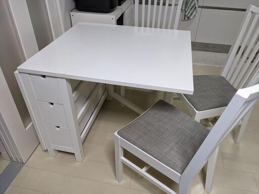 IKEA ダイニングテーブル NORDEN (ノールデン) 白 + 椅子 skyprint.id