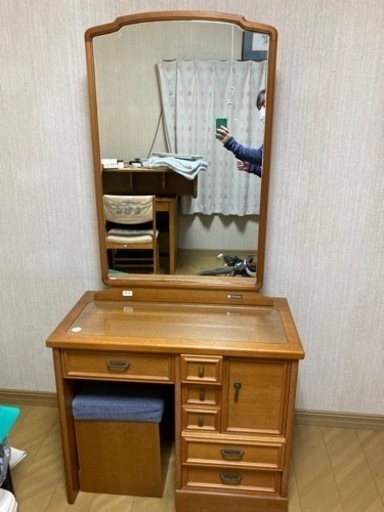 中古　鏡台　ドレッサー　収納　椅子付き