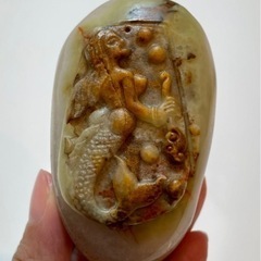 【ネット決済・配送可】アフガンニスタンジェイド 人魚 天然石彫刻...