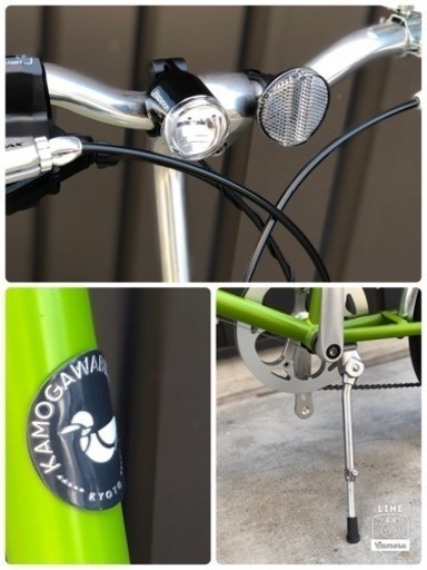 京都ブランドkamogawabike ディスクブレーキ ミニベロ LEDオートライト カギ付き グリーン