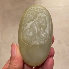 【ネット決済・配送可】アフガンニスタンジェイド 狐  天然石彫刻...